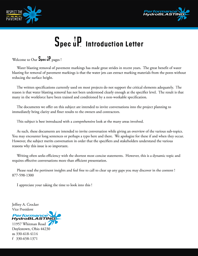 Spec uP Introduction Letter